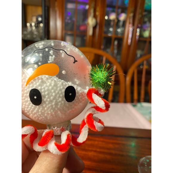 Snowman Head Christmas Ornament 3 inch Clear Ball w foam snow inside & earmuffs - Picture 11 of 15